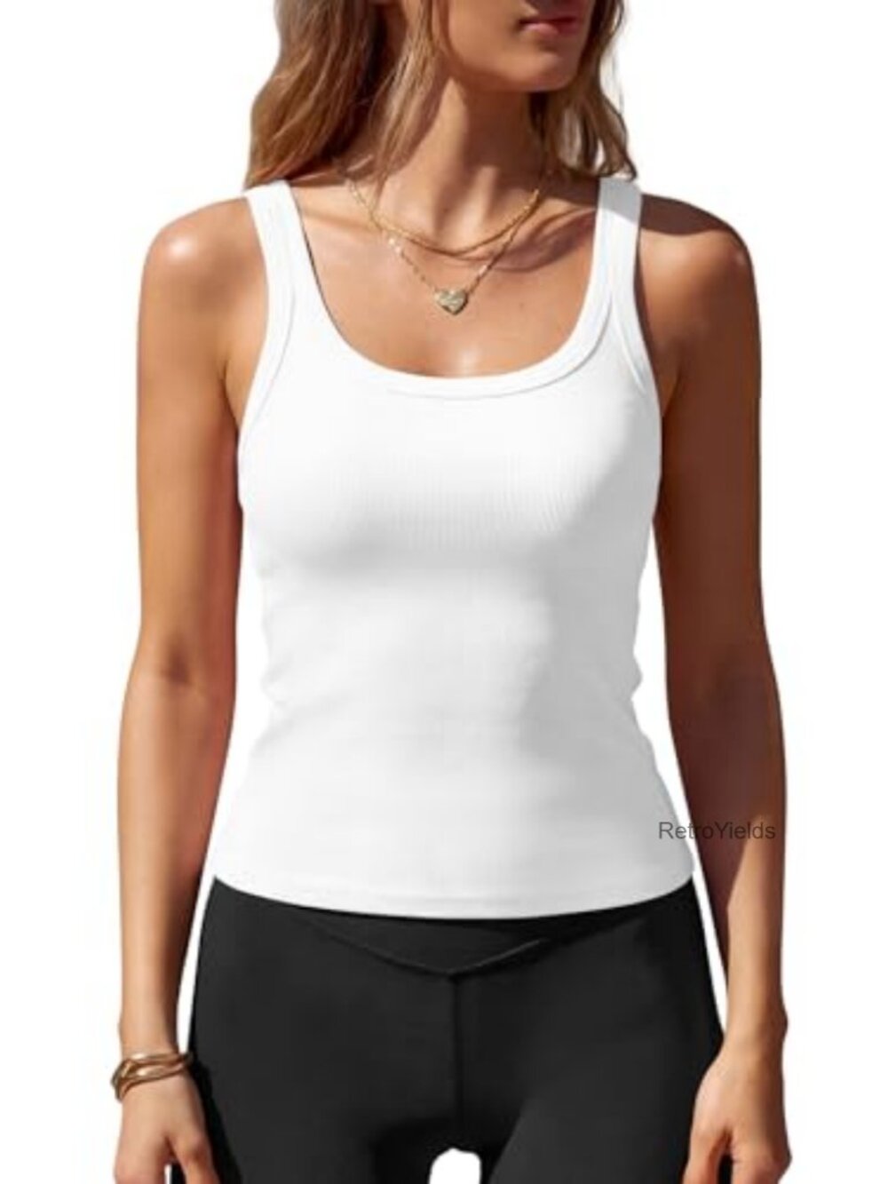 Women's Ribbed Square Neck Tank Top with Removable Pads